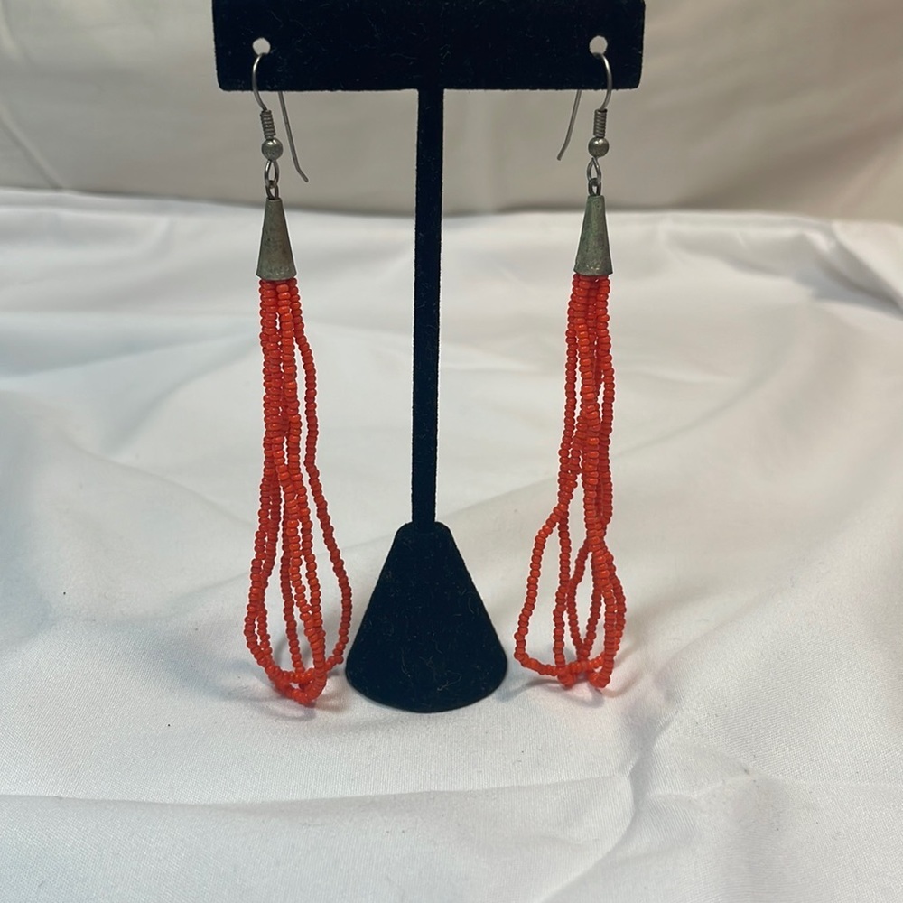 Vintage Orange Beaded Dangle Drop Boho Earrings